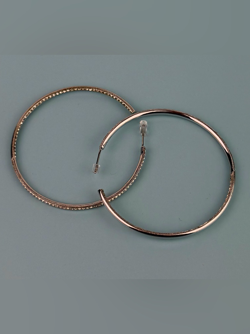 NADRI Rhodium Plated CZ Inside-Out Hoop Earrings 2.125” Big Statement Sparkle